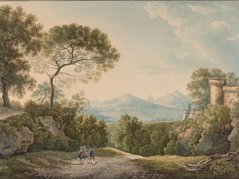 1765-Franz Kaisermann - Vista da Tivoli sulla valle del Tevere al tramonto, 1813
